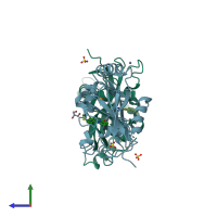 PDB entry 4bua coloured by chain, side view.