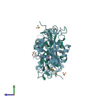 PDB entry 4bue coloured by chain, side view.