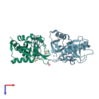 PDB entry 4bui coloured by chain, top view.