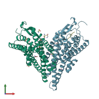PDB entry 4buo coloured by chain, front view.