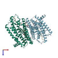 PDB entry 4buo coloured by chain, top view.