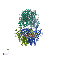 PDB entry 4bur coloured by chain, side view.