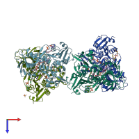 PDB entry 4bur coloured by chain, top view.