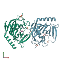 PDB entry 4bus coloured by chain, front view.