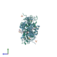 PDB entry 4buv coloured by chain, side view.