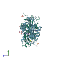 PDB entry 4buw coloured by chain, side view.