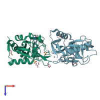 PDB entry 4buw coloured by chain, top view.