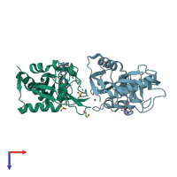 PDB entry 4bux coloured by chain, top view.