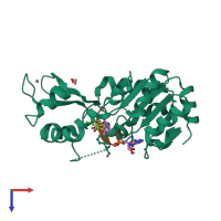 PDB entry 4buz coloured by chain, top view.