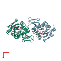PDB entry 4bv2 coloured by chain, top view.