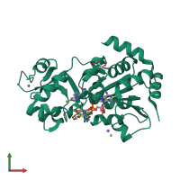 PDB entry 4bv3 coloured by chain, front view.