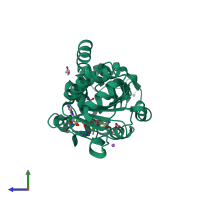 PDB entry 4bv3 coloured by chain, side view.