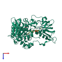 PDB entry 4bv6 coloured by chain, top view.