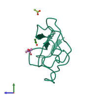 PDB entry 4bv7 coloured by chain, side view.