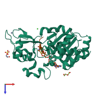 PDB entry 4bve coloured by chain, top view.