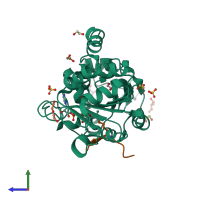 PDB entry 4bvg coloured by chain, side view.