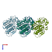 PDB entry 4bvl coloured by chain, top view.