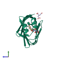 PDB entry 4bvm coloured by chain, side view.