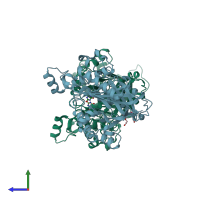 PDB entry 4bvr coloured by chain, side view.