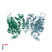 PDB entry 4bvr coloured by chain, top view.