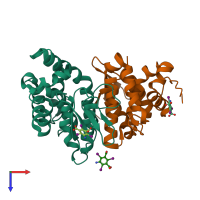 PDB entry 4bvx coloured by chain, top view.