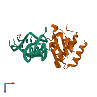 PDB entry 4bw0 coloured by chain, top view.