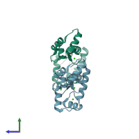 PDB entry 4bw8 coloured by chain, side view.