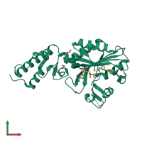 PDB entry 4bwa coloured by chain, front view.