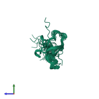 PDB entry 4bwh coloured by chain, ensemble of 20 models, side view.