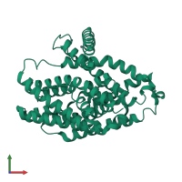 PDB entry 4bwz coloured by chain, front view.