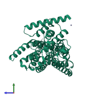 PDB entry 4bwz coloured by chain, side view.