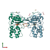 PDB entry 4bxe coloured by chain, front view.