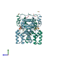 PDB entry 4bxe coloured by chain, side view.