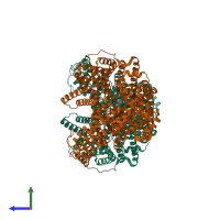 PDB entry 4bxh coloured by chain, side view.