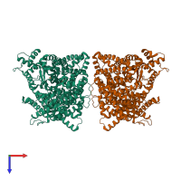 PDB entry 4bxh coloured by chain, top view.