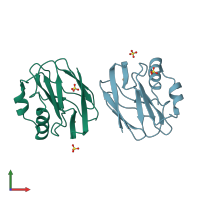 PDB entry 4bxv coloured by chain, front view.