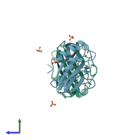 PDB entry 4bxv coloured by chain, side view.