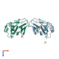 PDB entry 4bxv coloured by chain, top view.