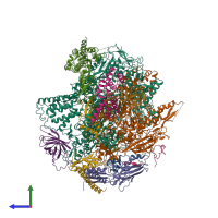 PDB entry 4bxz coloured by chain, side view.