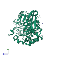 PDB entry 4by3 coloured by chain, side view.