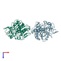 PDB entry 4bym coloured by chain, top view.