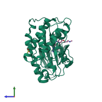 PDB entry 4bzd coloured by chain, side view.