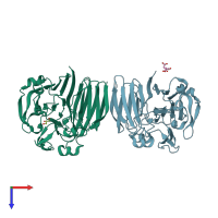 PDB entry 4bze coloured by chain, top view.