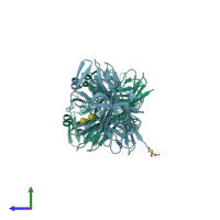 PDB entry 4bzg coloured by chain, side view.