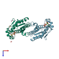 PDB entry 4bzp coloured by chain, top view.
