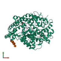 PDB entry 4bzr coloured by chain, front view.