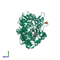 PDB entry 4bzr coloured by chain, side view.