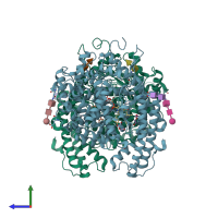 PDB entry 4bzs coloured by chain, side view.