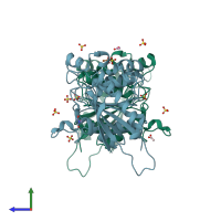 PDB entry 4bzw coloured by chain, side view.