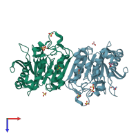 PDB entry 4bzw coloured by chain, top view.
